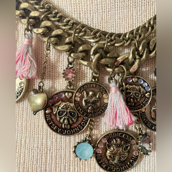 NWT Betsey Johnson dog cat coin tassel RARE FIND Critter Cameo dangle necklace - Picture 5 of 16